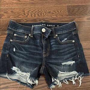American Eagle Outfitters Women's Dark Blue Distressed Shorts